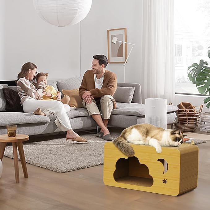 Cardboard Cat Scratcher House for Indoor Cats,2 in 1 Cardboard Cat House Durable and Sturdy Cat Scratching Post Cat Scratching Board Cat Scratchers for pet to Scratch, Rest and Play, Easy to Assemble