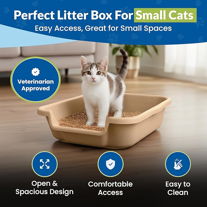 KittyGoHere Senior Cat Litter Box, Small Litter pan with Long-Handle Jumbo Scoop, Open Top Low Entrance Kitty Litters Box, Lightweight Low Entry Litter Box, Durable, Made in USA (2 Pack - Beach Sand)