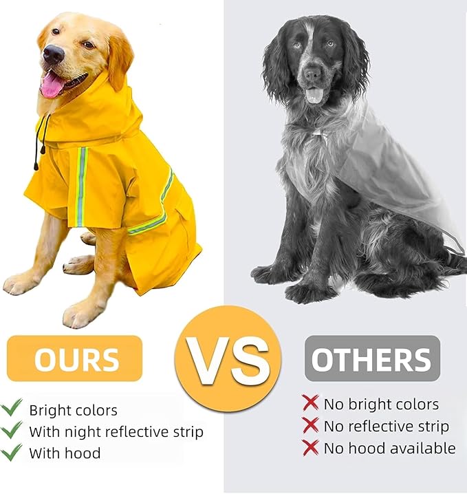 Reflective Strip Dog Raincoat, Ultra - Light Breathable Waterproof Rain Jacket with Hood, Adjustable Sizes for Small/Medium/Large Dogs, (4XL)