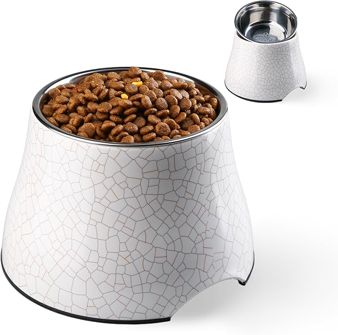 Elevated Dog Bowls with Stainless Steel Bowl, Prevention of Vertebrae Disease Dog Food Bowl, Non-Slip and High Capacity Pet Bowls Crackle Design M/2 Cup