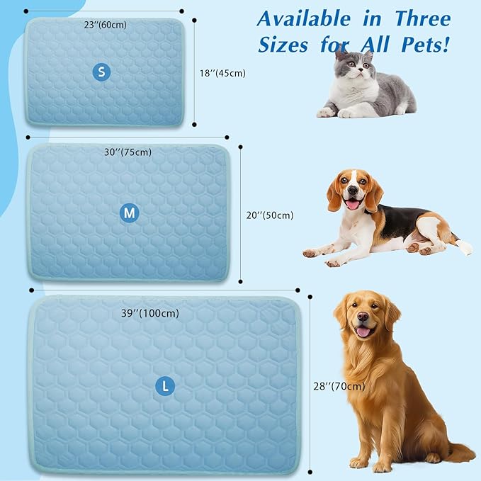 Upgraded Self-Cooling Mat for Dogs & Cats - Thicken, Washable, Non-Toxic, Foldable & Non-Slip Dog Cooling mat Pet Cooling Pad for Indoor, Outdoor, Car- Perfect for Summer (Blue, 20"*30"(Medium))