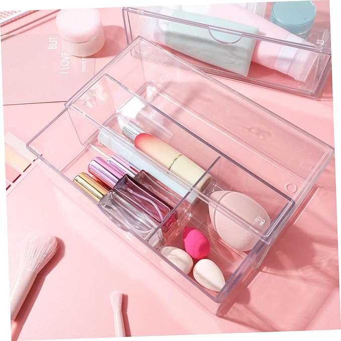 3pcs Makeup Organizer Box Brush Holder Cotton Swab Desk Storage Modern Design Acrylic Desk Accessory