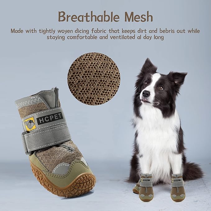 Dog Shoes for Small Dogs, Dog Boots & Paw Protectors for Hardwood Floors, Outdoor Dog Booties for Hot Pavement Winter Snow Hiking, Breathable Dog Shoes with Reflective Strips Size 2