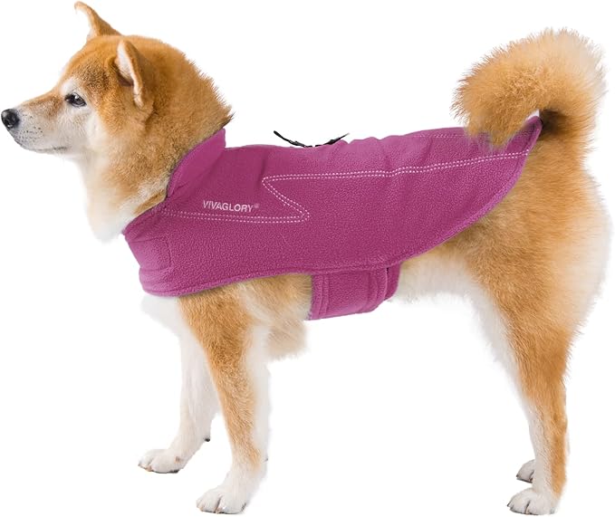 VIVAGLORY Dog Fleece Coat Warm Jacket with Hook and Loop Fastener, Easy to Take on and Off, Winter Vest Sweater for Small Medium Large Dogs Puppy Windproof Clothes for Cold Weather, Fuchsia, S
