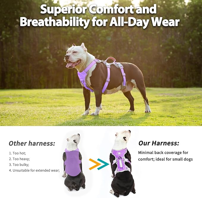 Huntboo Escape Proof Dog Harness, Escape Artist Harness, Reflective Harness with Padded Handle, Breathable, Adjustable Vest for Medium Dogs Walking, Training, and Running Gear (Lavender Purple,XL)