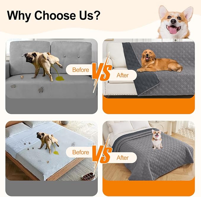 Smiry Waterproof Dog Blanket, 30x53 Inch Soft Pet Bed Cover Reversible, Washable Sofa Couch Furniture Protector for Small Medium Large Dog Puppy Cat, Geometric, Grey/Dark Grey