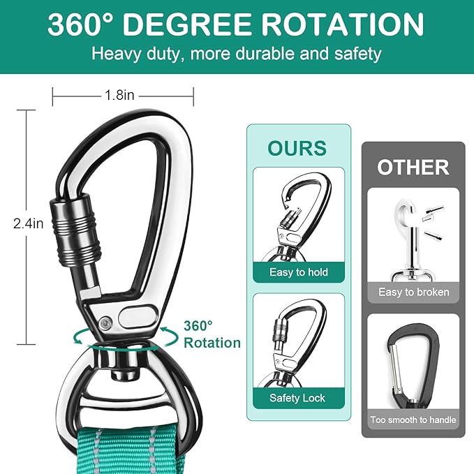 Heavy Duty Dog Leash for Medium Large Dogs That Pull,4-6FT Shock Absorbing Bungee Tactical Dog Leash with Control Padded Handle and Car Seatbelt, Reflective Lead for Walking Training,Teal