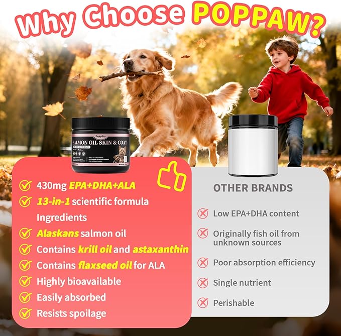 Salmon Oil for Dogs Skin & Coat, 13 in 1 Wild Alaskan Fish Oil for Dogs - Omega 3 EPA & DHA & ALA Fatty Acids, Dog Allergy Relief Chews, Joint & Immune Support, 90 Count, Chicken Flavor, Soft Chews