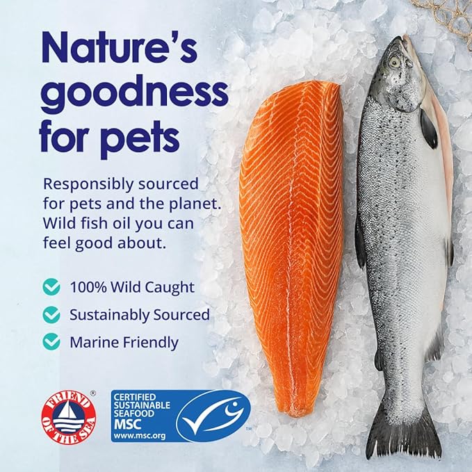 Pure Wild Alaskan Salmon Oil for Dogs - Omega 3 Formula - Dog Fish Oil Liquid - Skin and Coat Supplement for Shedding - Dry Itchy Skin and Allergies - EPA + DHA Fatty Acids - 32 oz Pump Bottle