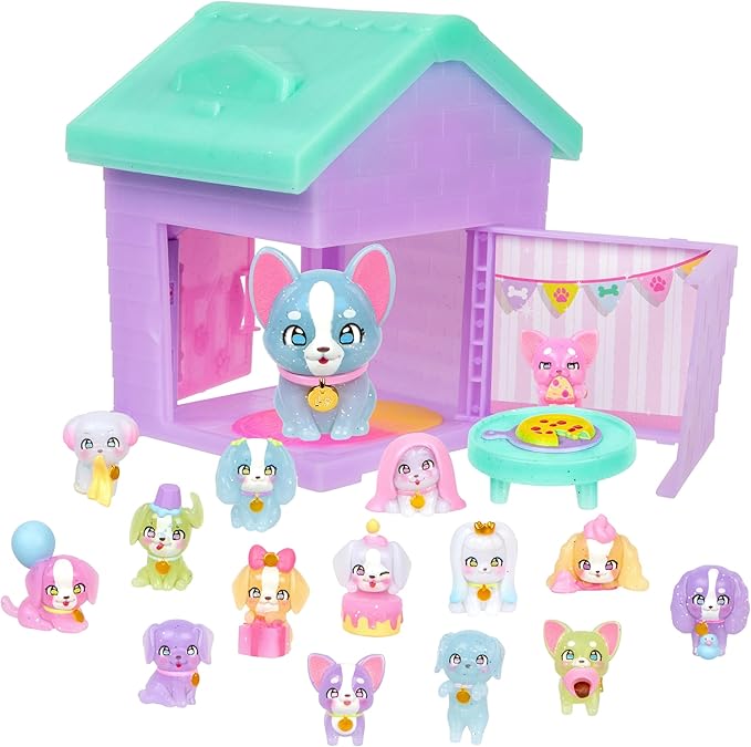 Little Live Pets Puppy House Playset, Mama Surprise Families Little Live Pets Puppy Party Pack, 15 Mini Collectible Puppies, Fold-Out Playset, Miniature Toys, Gift for Kids 5+