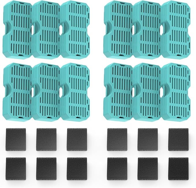 Cat Water Fountain Filters Replacement for 2.2L & 3.2L Square Stainless Steel Fountains & 7L Dog Water Fountains, 12 Carbon Filters & 12 Pre-Filter Sponges (PS06)