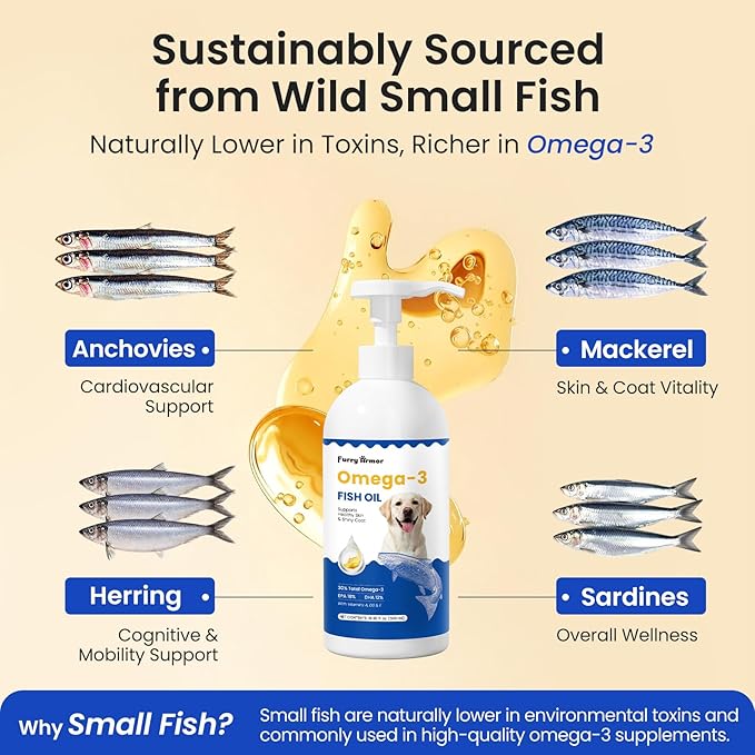Omega 3 Fish Oil for Dogs & Cats - Promotes Healthy Skin, Shiny Coat, & Strong Joints - Made with Wild Wild-Caught Fish for Dogs – Tasty Fast-Absorbing Omega 3 6 9 Supplement (8.45oz)