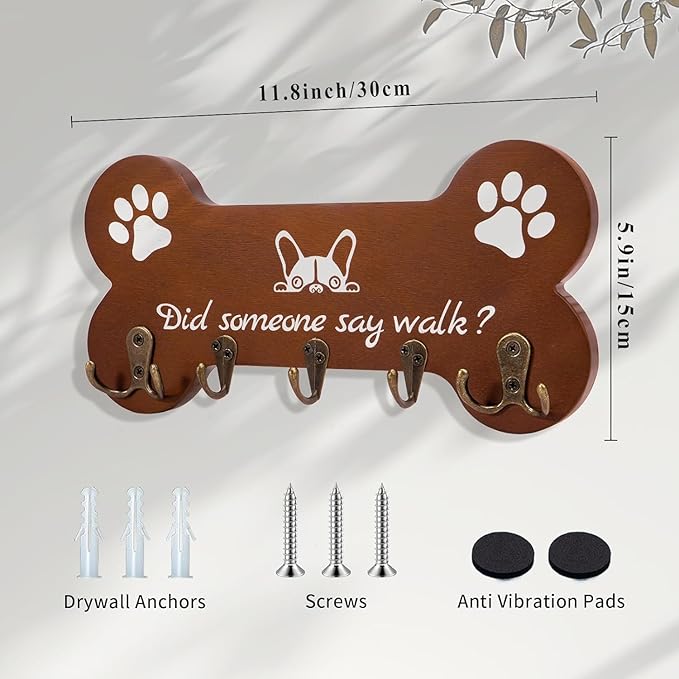 PROOTORBone Shape Dog Leash Holder for wall Mount and Storage Organizer, 11.8'' x 5.9'' x 3.7 - Coat Rack with 5 Hooks Cute House Warming Gift for Dog Lovers, Door and Bedroom Decor