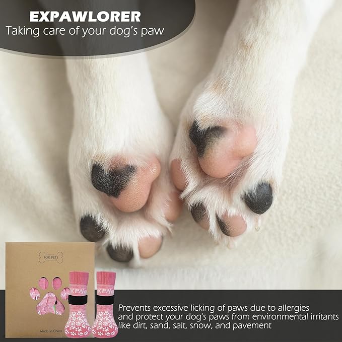 EXPAWLORER Double Side Anti-Slip Dog Socks with Adjustable Straps-Strong Grips Traction Control for Indoor on Hardwood Floor Wear,Best Paw Protector for Puppy Small Medium Large Dogs,X-small (6 Count)