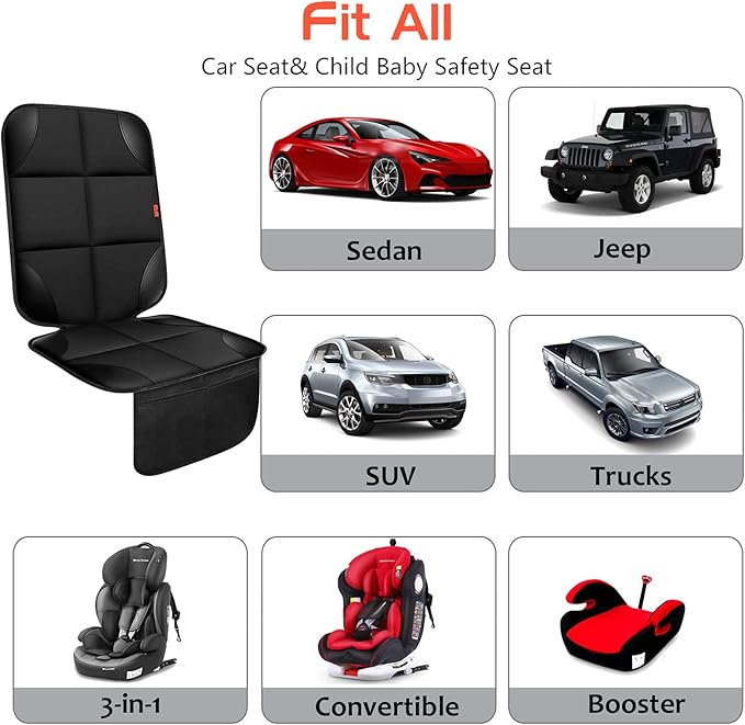 Car Seat Protector 1 Pack Car Seat Cushion Mat Thickest Padding,Waterproof 600D Fabric Car Seat Covers for Non-Slip Backing Mesh Pockets for Baby and Pet (Black, 2 Pcs)