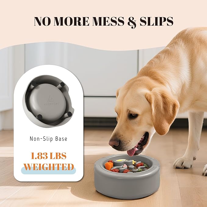 AVERYDAY 3 Pack Slow Feeder Dog Bowl Set, Weighted Changeable Maze Insert Bowls, Anti-Slip Puzzle Feeding Bowl for Wet Dry & Raw Dog Food, Slow Eating Deep Pet Food Dish for Medium & Large Breeds