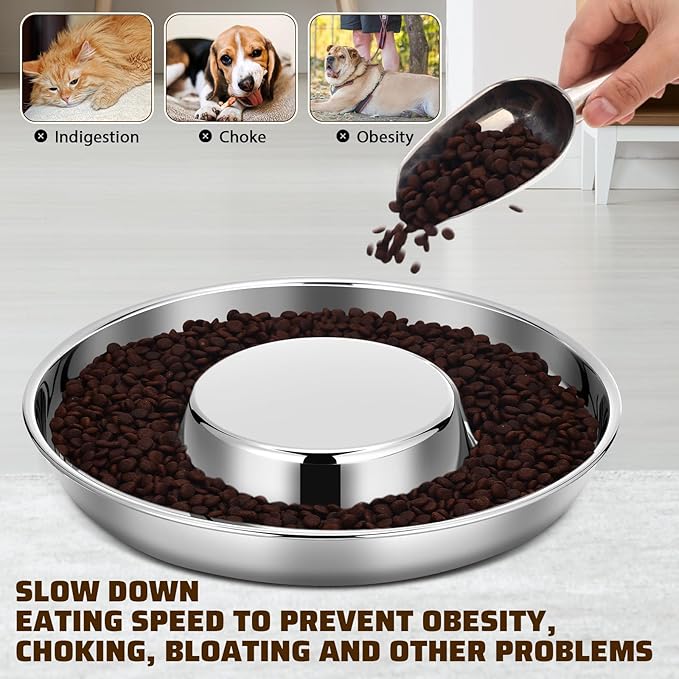 Zopeal 6 Pcs Stainless Steel Puppy Bowls 10.2'' Puppy Feeder Dog Water Food Feeding Bowl for Multiple Weaning Small Dogs Cats, Pet Eating at The Same Time, Flat Style