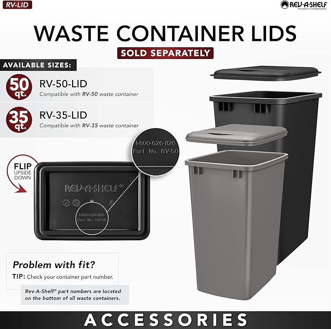 Rev-A-Shelf Double 50-Quart Pullout Under Cabinet Trash Cans with Soft Open & Close Slide System, Metallic Silver, Maple Wood Bottom 4WCBM-2150DM-2