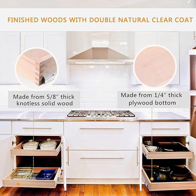20”W x 21”D x 3”H Soft Close Slide Out Wood Drawer Organizer for Kitchen, (Cabinet Width>20.5 inches for Bottom Assembly, Width= 20 inches for Side Assembly)