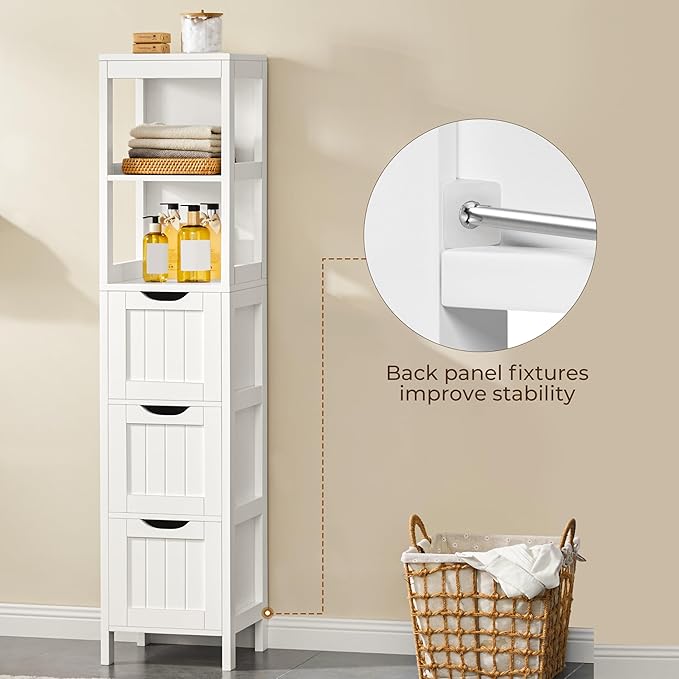 Yaheetech 56” Tall Bathroom Storage Cabinet, Slim Storage Organizer with 3 Drawers & 2 Shelves, Narrow Freestanding Floor Cabinet for Living Room/Hallway/Corner/Small Space, White