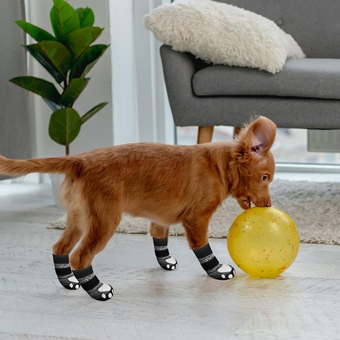 EXPAWLORER 6PCS Anti-Slip Dog Socks to Prevent Licking Paws,Dog Shoes for Hot Pavement,Best Paw Protector Traction Control on Hardwood Floor,Dog Booties for Puppy Small Medium Large Senior Dogs