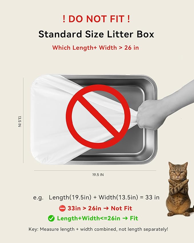 90 Count Automatic Cat Litter Box Bags Compatible with Cmg Fmo Fstg Robot Litter box, Pre-Seperated Thick Self-Cleaning Cat Litter Box Replacement Liners with Drawstring Heavy Duty-26"x11.8"