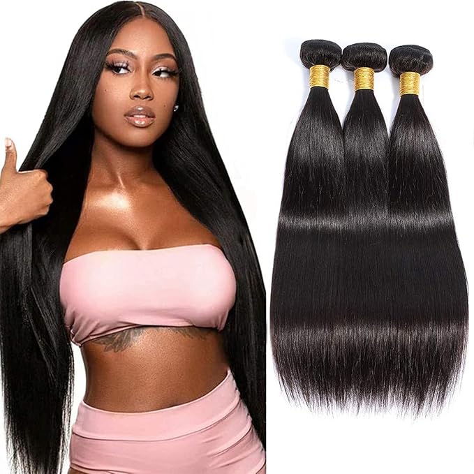 Selina Brazilian Virgin Hair Straight 24 24 24Inch (100g/3.52Oz) Human Hair Weave 100% Unprocessed Human Hair Bundles Straight Remy Hair Extensions Natural Black (24" 24" 24", Straight)