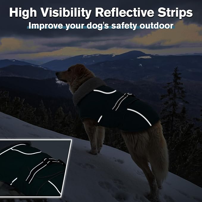 Lelepet Warm Dog Coats for Small Dogs Waterproof Dog Winter Jacket Reflective Pet Fleece Vest Windproof Cold Weather Coats with Adjustable Buckle & Leash Hole, Dark Green, S