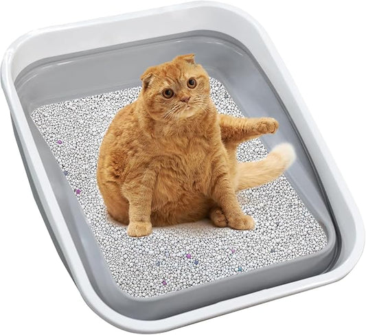 Large Cat Litter Box for Kittens to Senior Cat, Elderly and Fat Cat,Elderly cat Mobility Issues,Foldable Travel Litter Box with Scoop (Grey)
