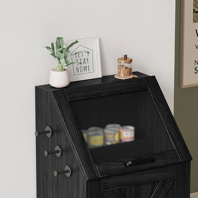 Dog Feeding Station,Dog Food Storage Cabinet,Pet Feeding Station with 2 Elevated Bowls,Hidden Pet Feeder Station with Hooks,Flip Top Pet Storage Organizer for Water,Feeding (Black)