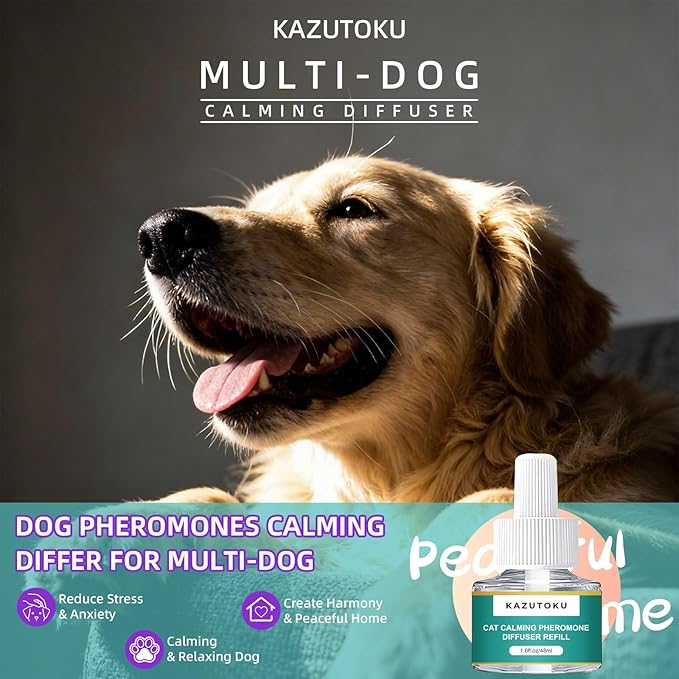 Dog Calming Pheromones Diffuser, 6 in 1 Kit Appeasing Pheromone Diffuser to Calm Dogs, with 2 Plug in Diffuser+4 Refill 48ml 120 Days Supply, Reduce Aggression Fighting Scratching Barking Stress