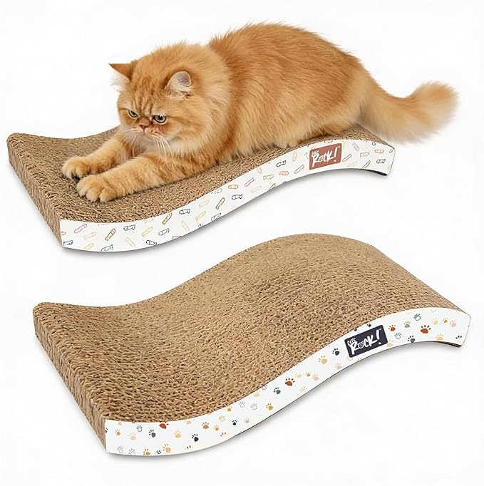 Cats Rock Scratching Board for Indoor Cats, Corrugated Cardboard Cat Scratcher with Catnip, Double-Sided Scratch Pad, Wave Scratcher Ziggy Stripe Design (Pack of 2)