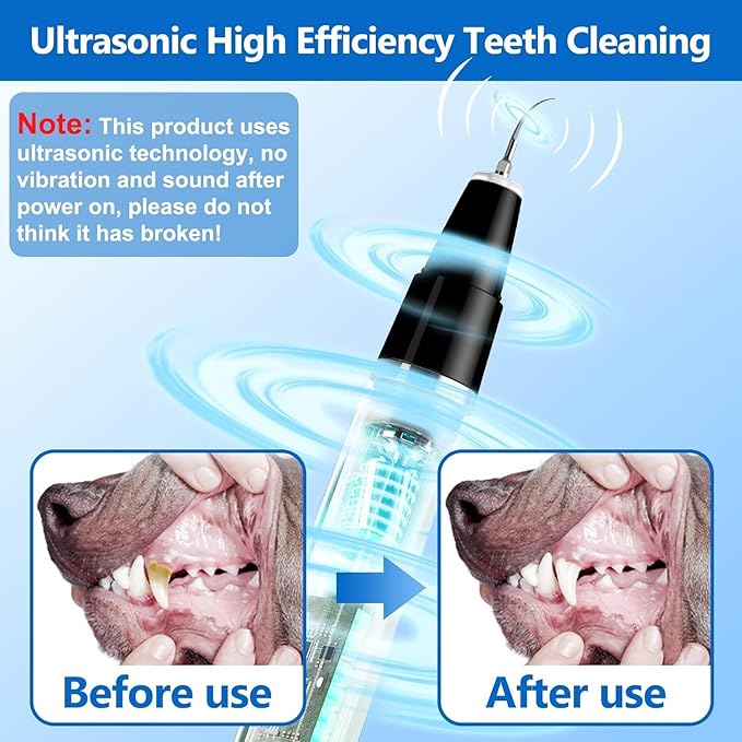 Plaque Remover for Teeth - Pet Ultrasonic Cleaner - Teeth Cleaning Kit for Tartar and Stains - Suitable for Dogs and Cats (Black)