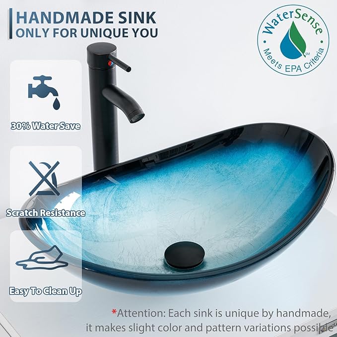 eclife 48" Modern Bathroom Vanity Sink Combo Freestanding Cabinet with Small Side Cabinet, Blue Boat Glass Vessel Sink, Water Save Faucet, Drain (Gray+A29BU)