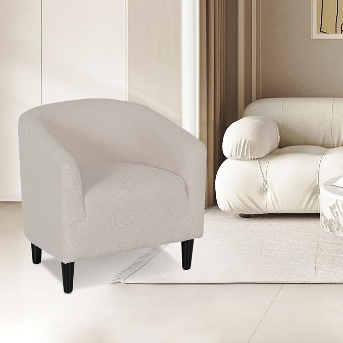 Athena Collection Modern Barrel Accent Chair, Furry Cozy Reading Arm Chair for Adults, Soft Comfy Upholstered Sofa Armchair for Corner, Living Room, Bedroom, Reception Room, Grey