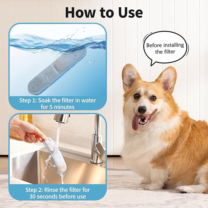 8-Pack Replacement Filters & Sponges Only for WF400 Pet Water Fountain, Design for Stainless Steel Dog Water Fountain for Large Dogs (No Include Bowl)