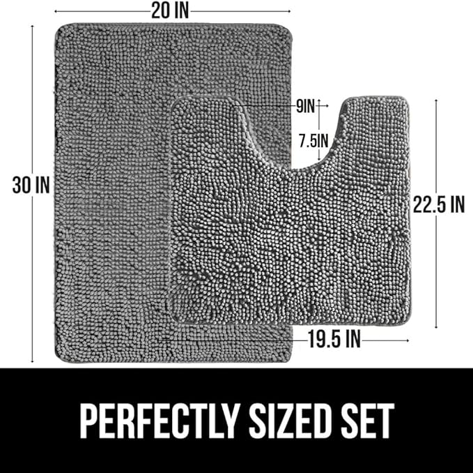 GORILLA GRIP Waffle Shower Curtain and Area Rug Set, Waffle Shower Curtain Size 72x72, Washable, Contour Set Includes 30x20 Bath Rug and Toilet Mat, Microfiber Quick Dry, Both in Gray, 2 Item Bundle