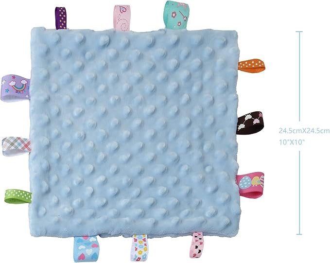 CREVENT Baby Welcome Gift Set Storage Basket with 2 Blankets+ 1 Security Blanket + 1 Taggie + 1 Gift Bag with Ribbon (Blue)