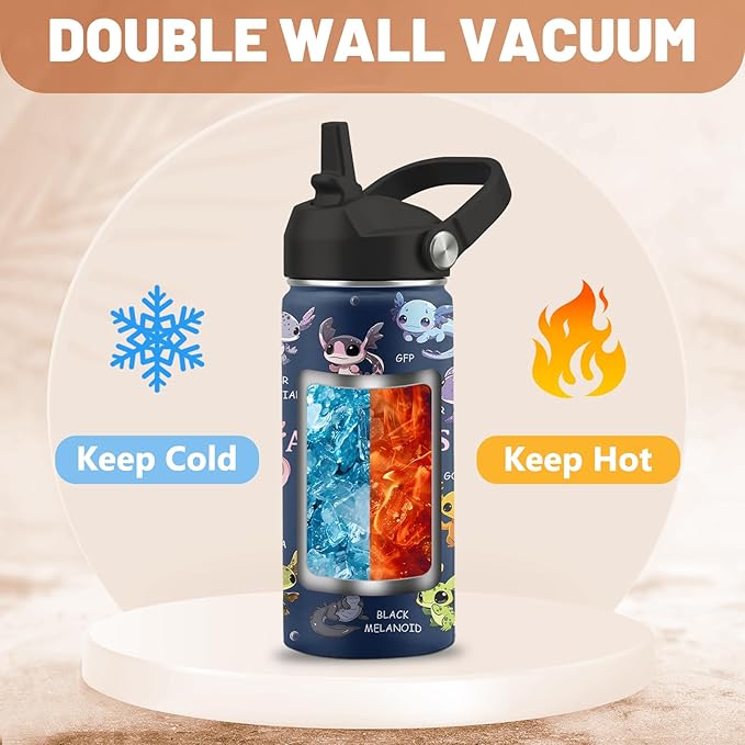 Axolotl Gifts, 16 oz Water Bottle with Straw Lid, Stainless Steel Insulated Tumbler, Cute Animals Water Bottle, Axolotl Cup Gifts for Birthday Christmas (1pcs)