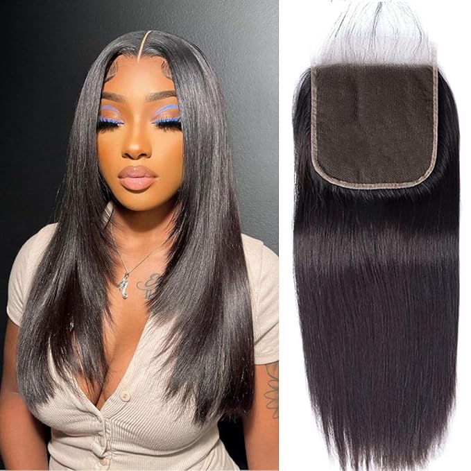 Selina Straight 5x5 Lace Closure Human Hair Unprocessed Human Hair Brazilian Virgin Hair Free Part Closure Natural Hair Color Black 16 Inch