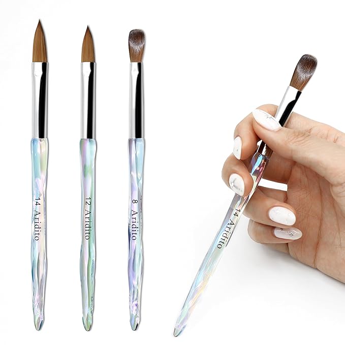 3pcs Acrylic Nail Brush Set | Irregular Transparent Professional-Grade Brushes For Powder, Extensions & Nail Art | Salon & Home Use For Beginner And Professional(size 8/12/14)