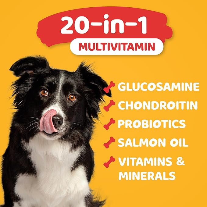 Dog Vitamins and Supplements - 20-in-1 Multivitamin Treats for Dogs - Glucosamine, Probiotics, Wild Alaskan Salmon Oil, Chondroitin, MSM & More - Peanut Butter Flavor - 90 Count