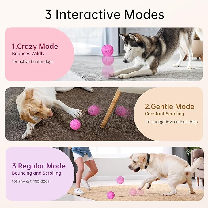 Interactive Dog Toys Dog Ball, Durable Motion Pet Toys for/Small/Medium/Large Dogs, Birthday Gifts, Automatic Moving, Bouncing and Rotating, E-TPU Material, IP54 Waterproof (Pink)