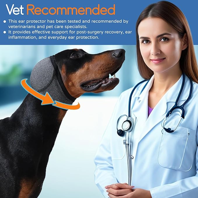 Dog Ear Muffs & Swim Cap and No Shake Ear Wrap for Bathing, Hematoma, Drying & Noise Anxiety Relief - Elastic Waterproof Ear Protection with Calming Hoodie for Grooming