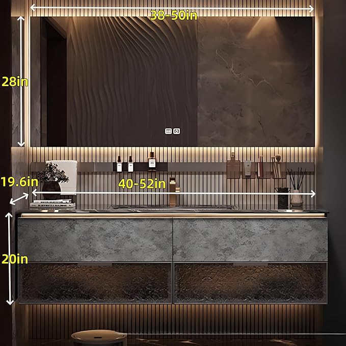 52in Luxury Bathroom Vanities - Bathroom Vanity with Sink, Wall-Mounted Storage with 2 Large Side Cabinets Intelligent Defogging & Led Lights | Multi-Layer Solid Wood