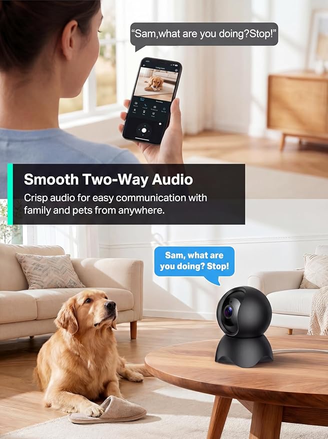2K Indoor Security Camera, 2.4GHz & 5GHz WiFi Pet Camera Indoor with Phone App, 360° Pan-Tilt Cameras for Home Security, 2-Way Audio, Cloud/SD Card Storage, Motion Detection, 2 Pack