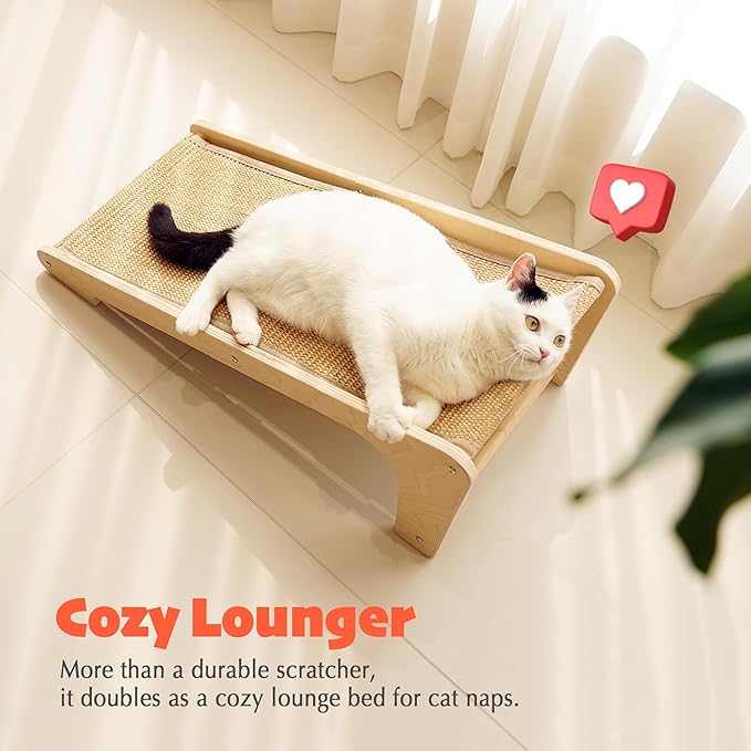 PETKARAY L Shape Cat Scratcher, Sisal Kitty Scratching Ramp, Vertical Scratch Pad for Indoor Cats, 25.2" Furniture Protector with Catnip, White