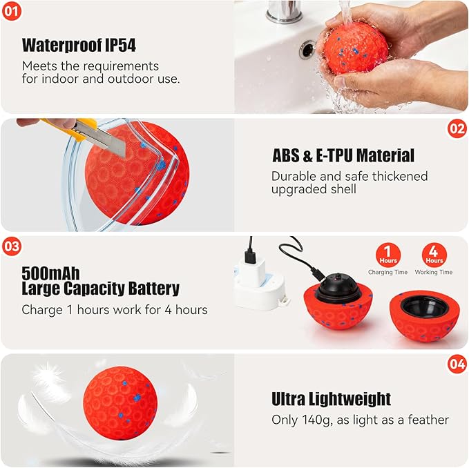 Interactive Dog Toys - Chew-Proof Dog Ball for Aggressive Chewers, Self-Moving Automatic Vibration with 3 Modes, IP54 Waterproof E-TPU, Ideal for Medium and Large Dogs