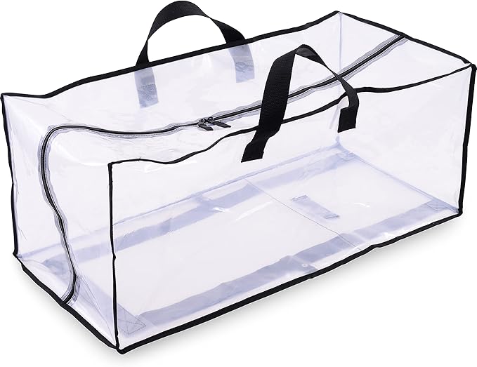 ZENPAC Clear Storage Bags with Handles, Zippered Plastic Containers for Clothes, Linens, Legos, Organizing, Packing, Under Bed, 27x12x13.75, 6 Pack