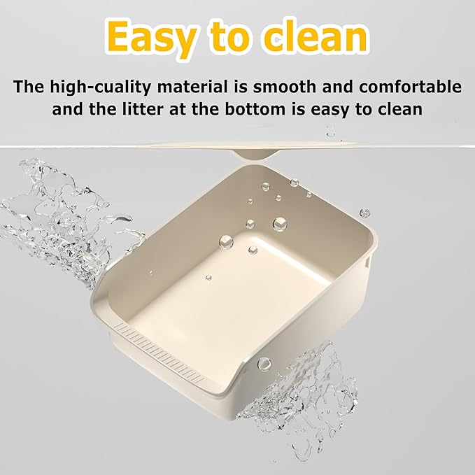 Large Cat Litter Box with High Side Cat Litter Pan Boxes for Indoor Cats Kitty Litter Box with Low Entry Open Top Entrance,Anti-Splashing (White)